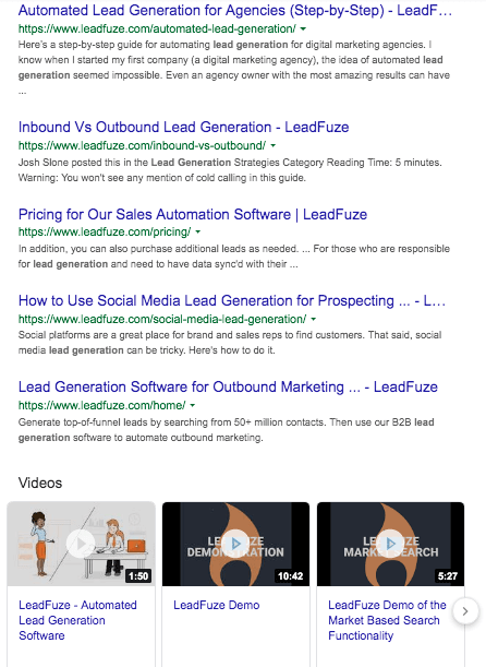 Google leadfuze lead generation results