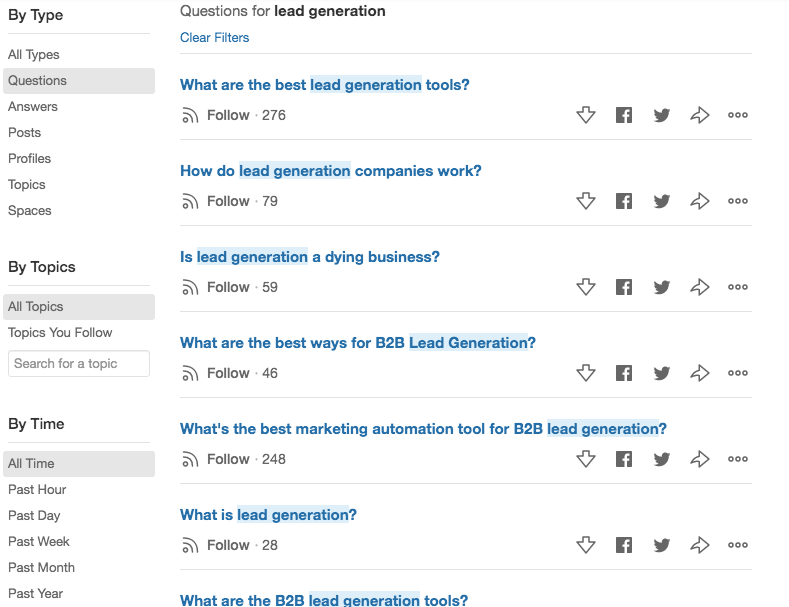 Quora lead generation search
