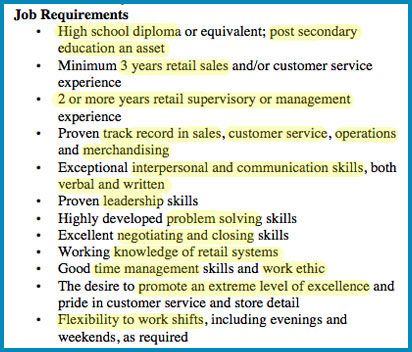 job requirements example