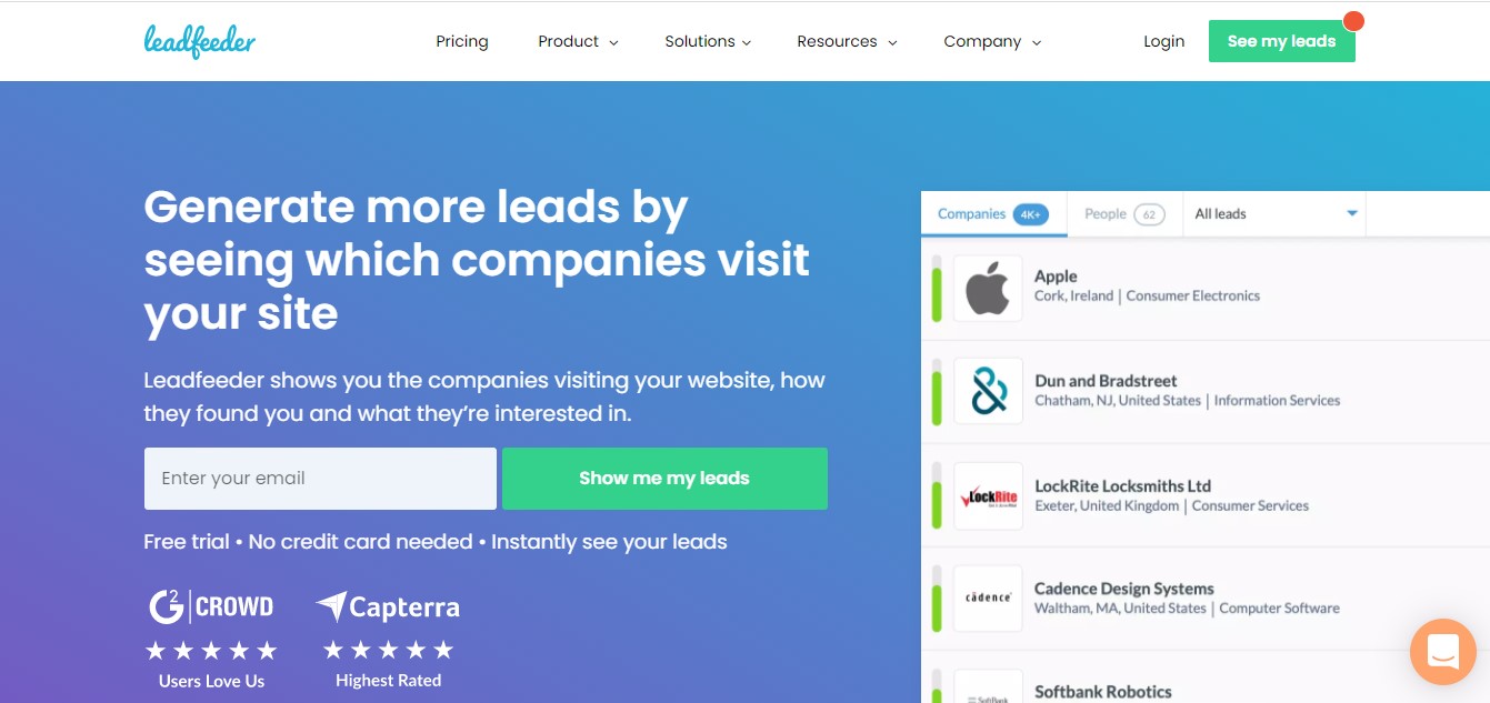 LeadFeeder homepage