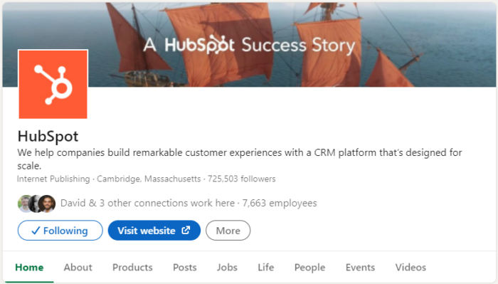 Hubspot LinkedIn profile